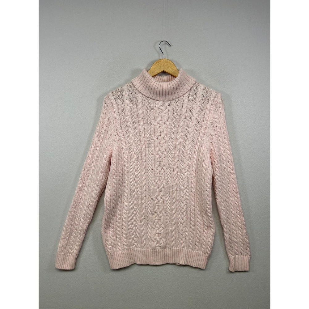 Coquette Croft & Barrow Womens XL Pink Cable Knit Cotton Turtleneck Sweater